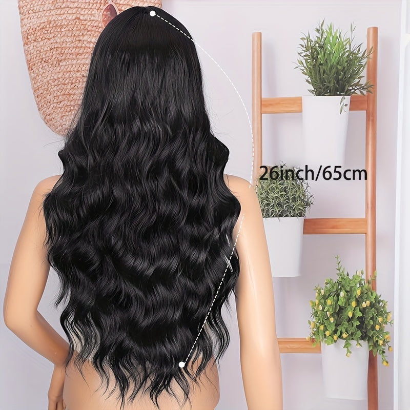 Luxury 26-Inch Long Wavy Lace Front Wig – Natural Black, Heat Resistant