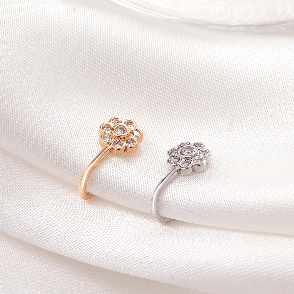 Floral Spark Nose Clip – Elegant Zircon U-Shaped Nose Ring for Women & Men