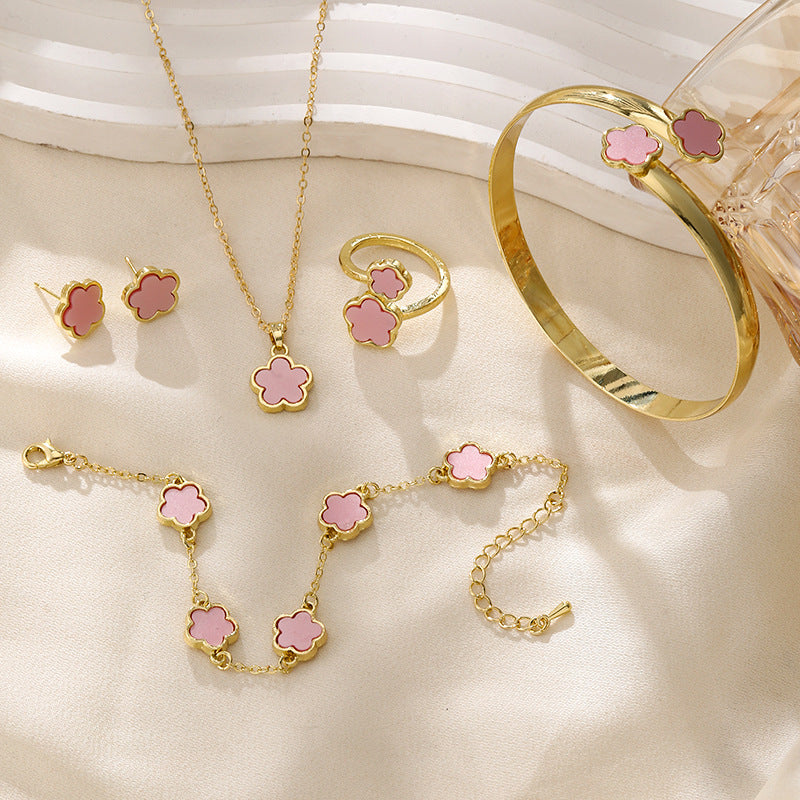 Floral Acrylic Jewelry Set – Necklace, Bracelet, Ring & Earrings (5-Piece Set)
