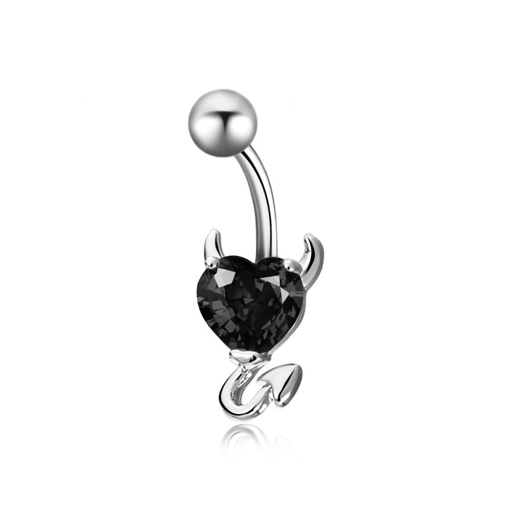Zircon Heart Belly Button Ring – Romantic Copper Navel Piercing Jewelry