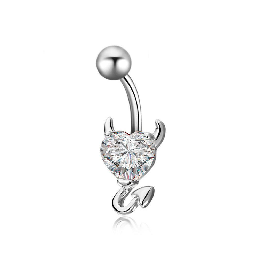 Zircon Heart Belly Button Ring – Romantic Copper Navel Piercing Jewelry