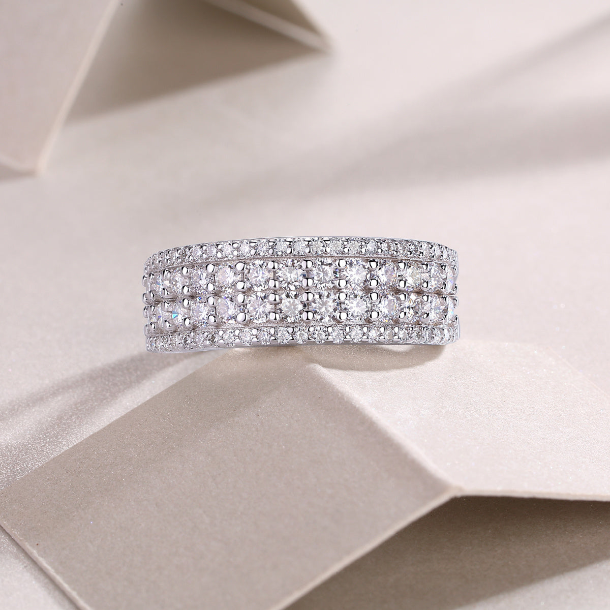 Moissanite Triple Row Band β Luxury Silver Multi-Stone Ring