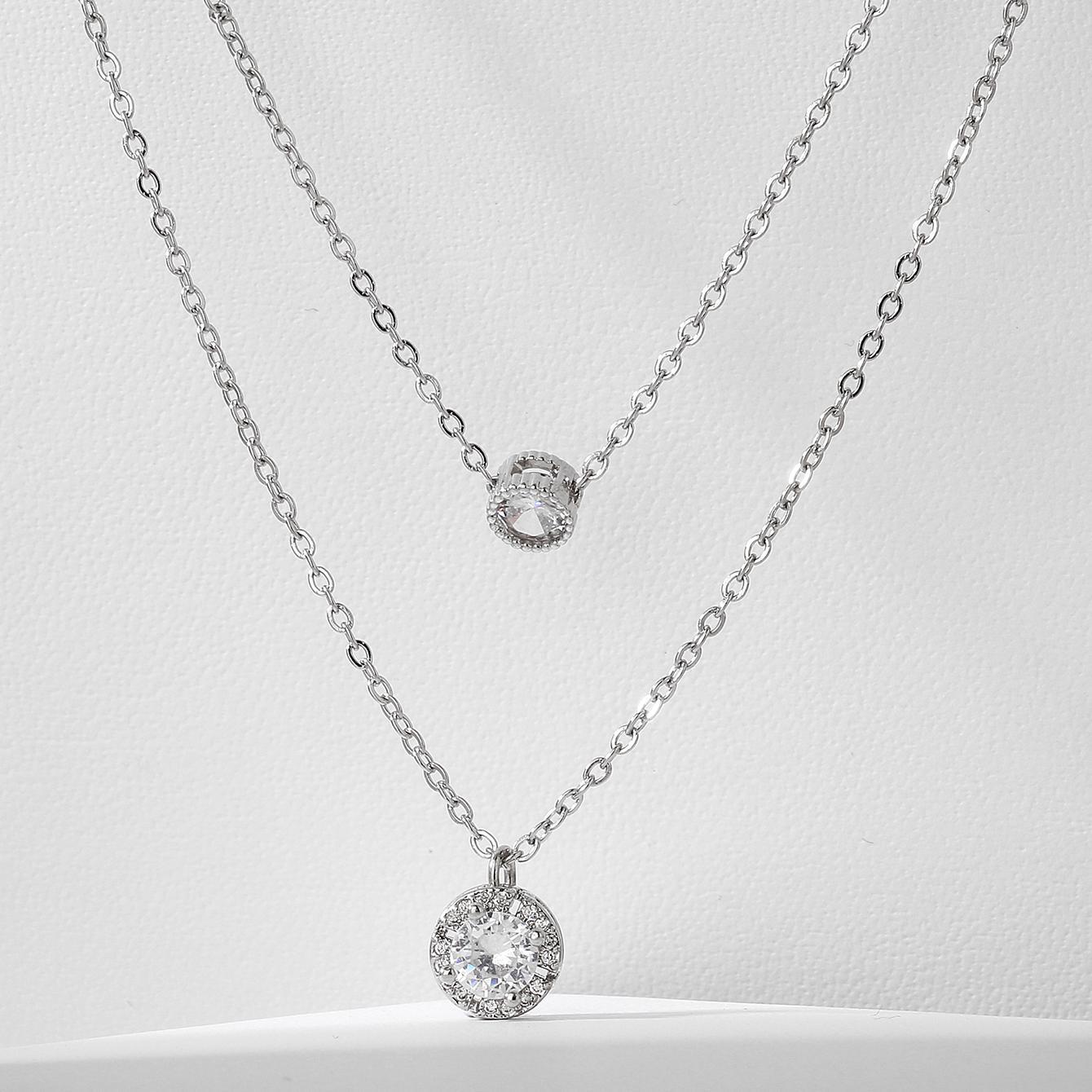 Sparkling Double-Layer Zircon Pendant Necklace – Elegant Gold & Silver Chain for Women