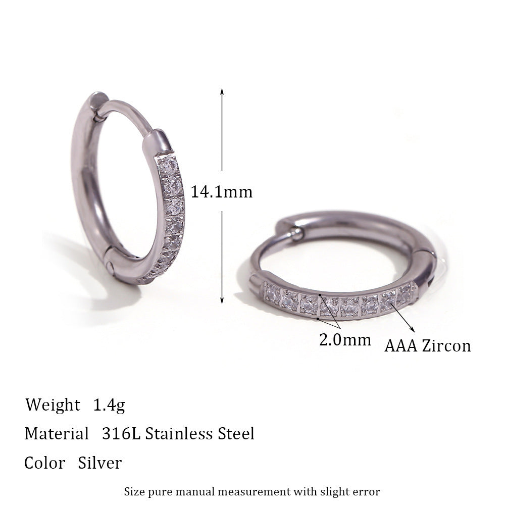Minimalist Zircon Hoop Earrings – Stainless Steel Rounded Design for Women