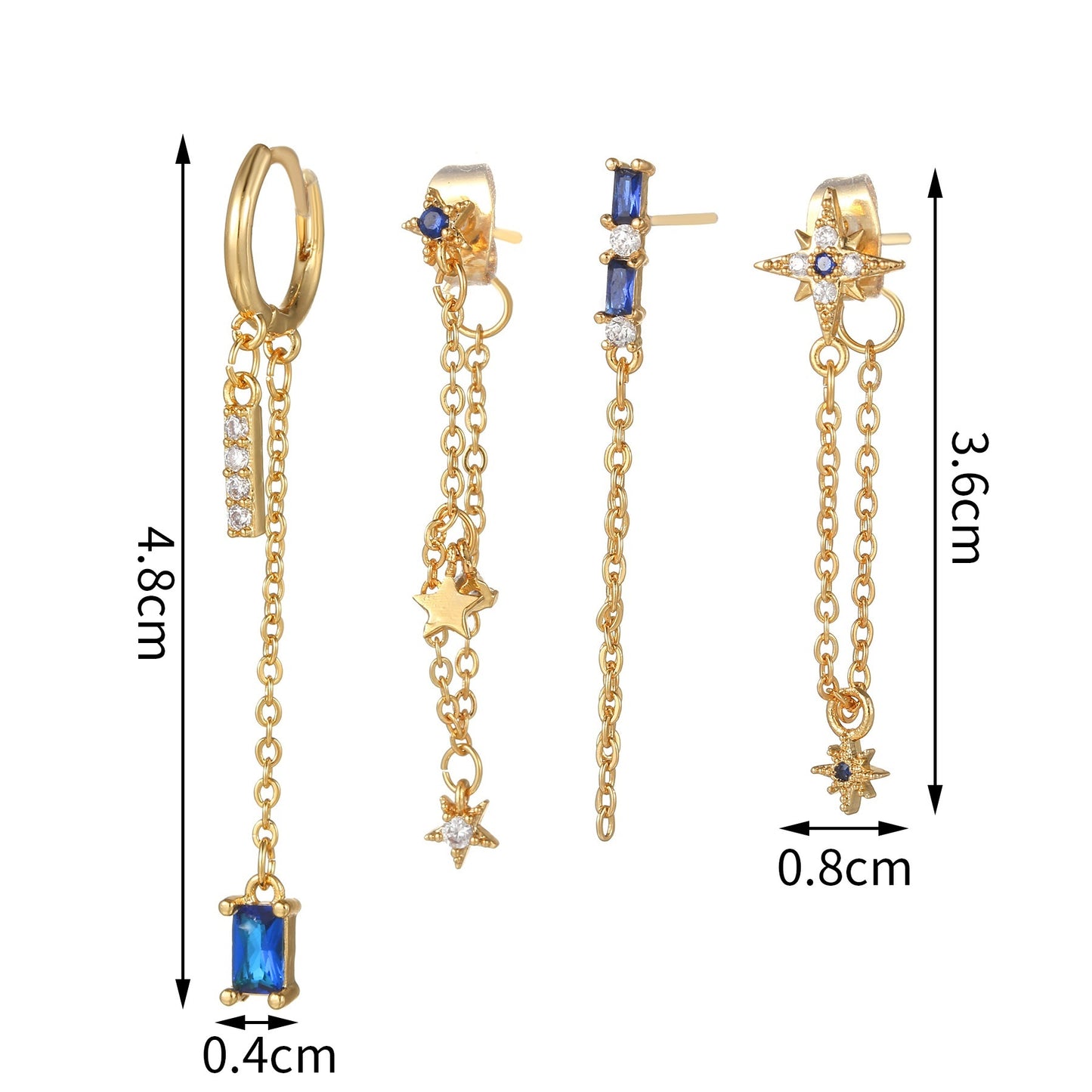 Starry Elegance β 4-Piece Gold-Inlaid Chain Earrings Set