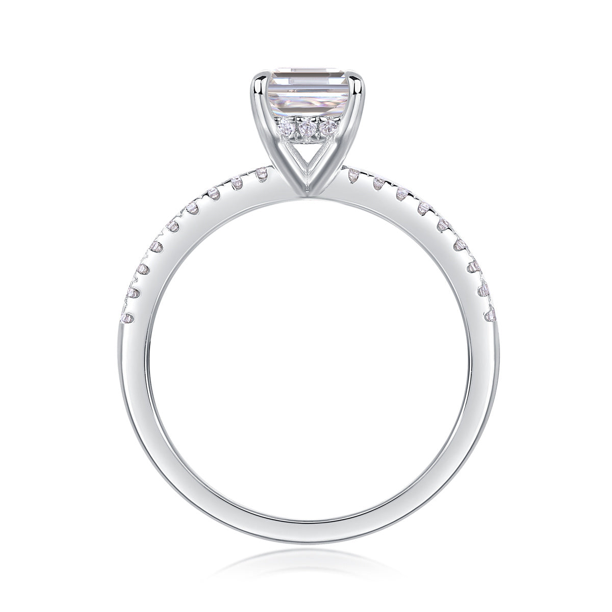 Emerald-Cut Moissanite Engagement Ring – Square Diamond Style in Silver