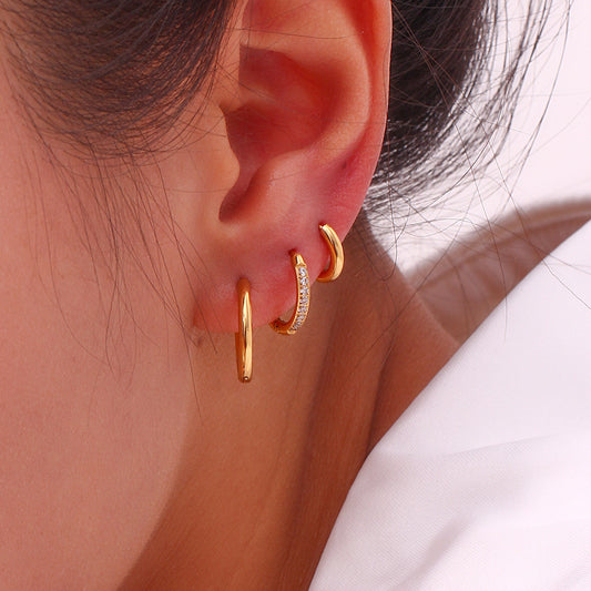 Minimalist Zircon Hoop Earrings – Stainless Steel Rounded Design for Women