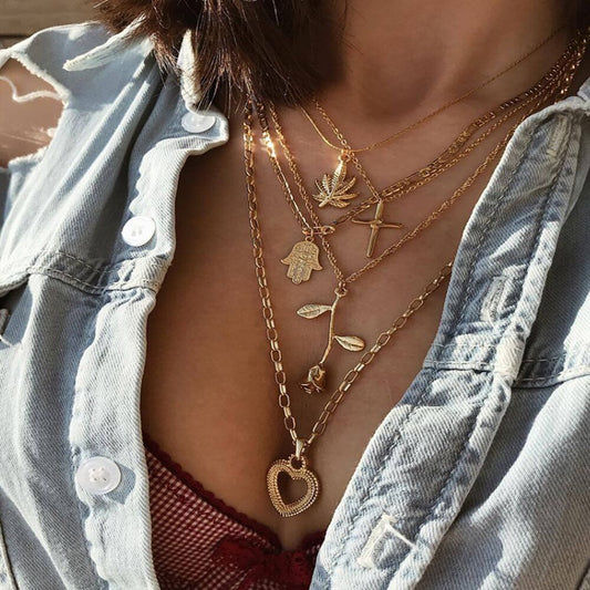 Layered Vintage Pendant Necklace – Gold Snake Chain Statement Jewelry
