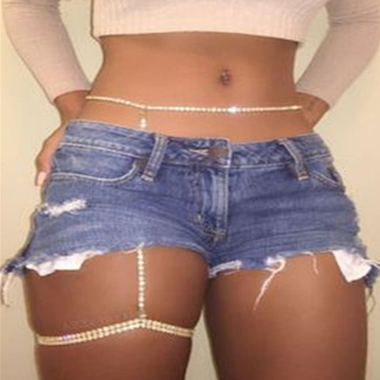 Silver Waist to Thigh Body Chain – Sexy Diamond Leg Jewelry