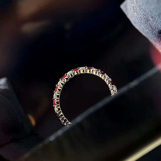 925 Sterling Silver Ruby & Sapphire CZ Ring – Dainty Stacking Band for Women
