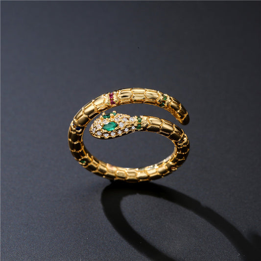 Golden Snake Adjustable Ring – Dainty CZ Inlaid Statement Jewelry for Women