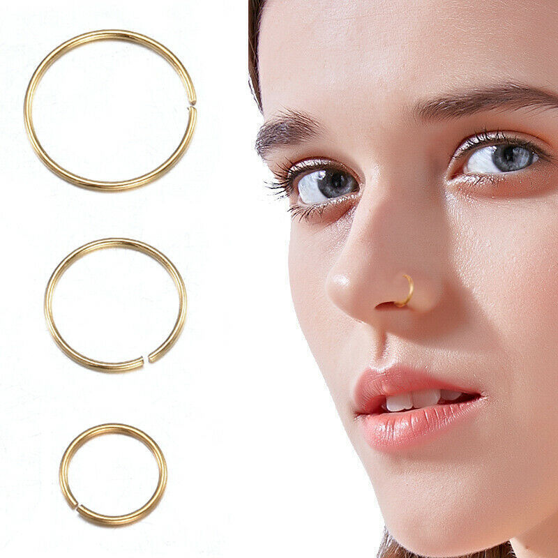 Minimalist Stainless Steel Nose Ring Set – 3 Colors, Unisex Hoop Piercing Jewelry (9pcs)