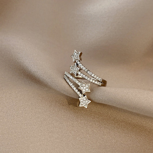 Dazzling Star Zircon Ring – Multi-Layer Micro-Inlaid Five-Point Design