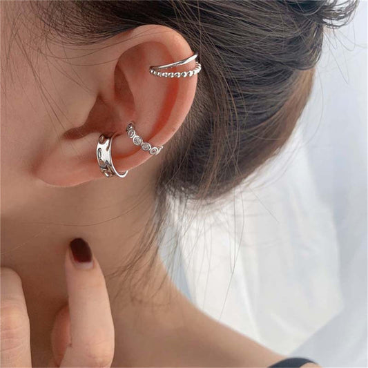 Tassel Butterfly Zircon C-Shaped Ear Clip – 4pcs Set | Korean Style Statement Earrings