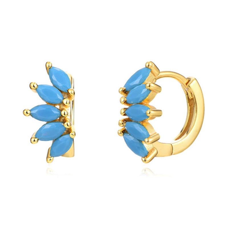 Color Pop Zircon Wave Earrings – Horse Eye Design | Gold Plated Finish