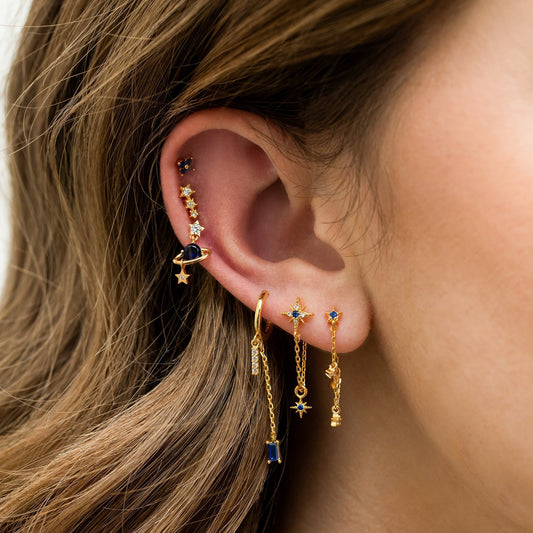 Starry Elegance – 4-Piece Gold-Inlaid Chain Earrings Set