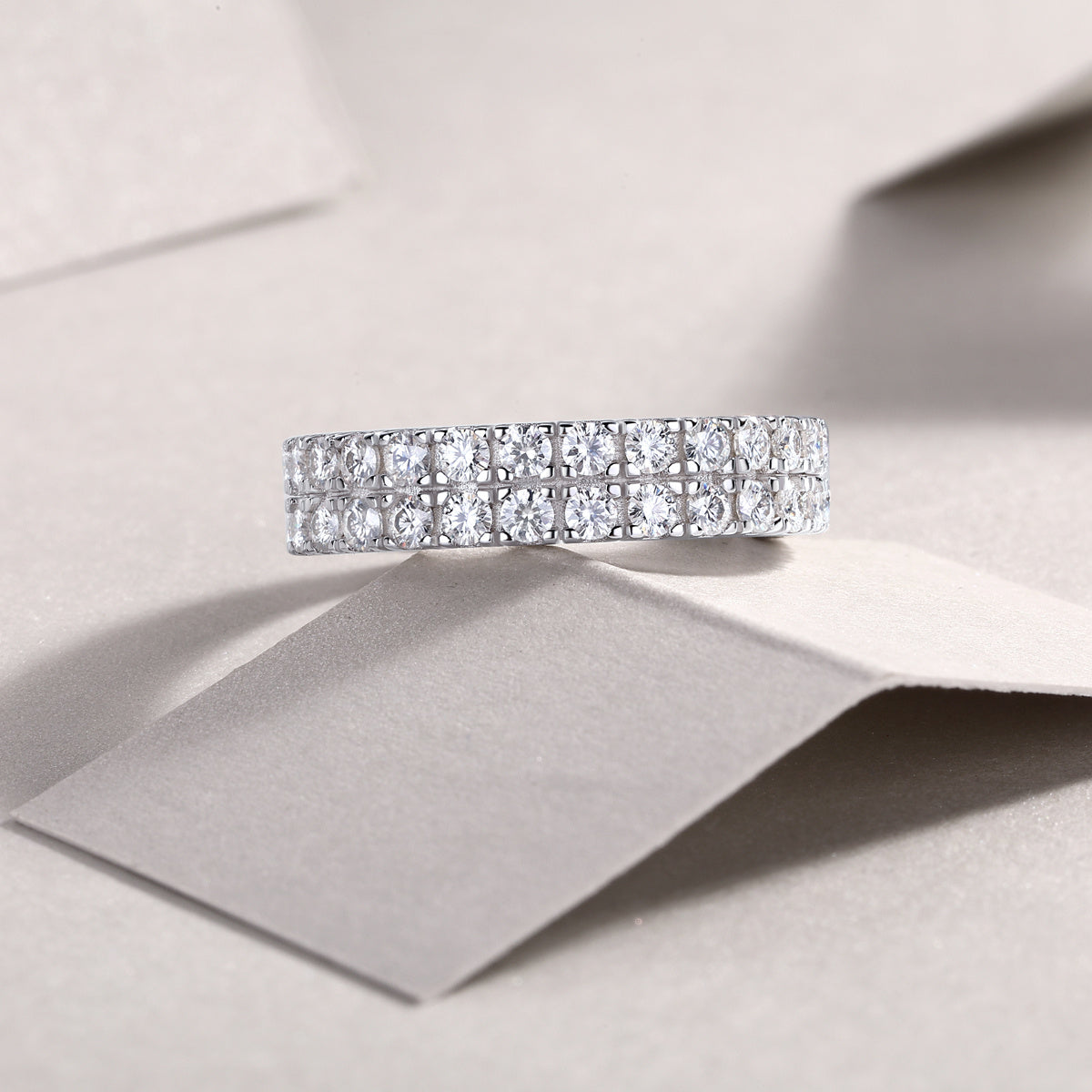 Multi-Row Moissanite Ring – Luxury Silver Sparkle Band