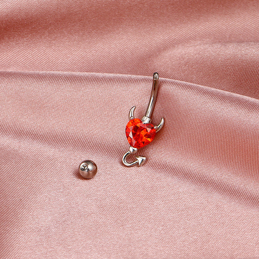 Zircon Heart Belly Button Ring – Romantic Copper Navel Piercing Jewelry