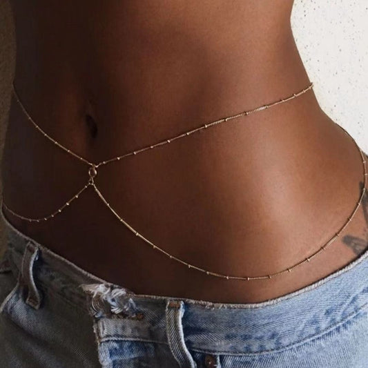 Elegant Double-Layer Waist Chain – Sparkly Belly Jewelry for Jeans, Bikinis & Dresses
