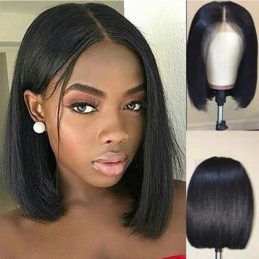 Sleek Brazilian Bob Wig – Short Straight Human Hair Lace Wig (Natural Black)