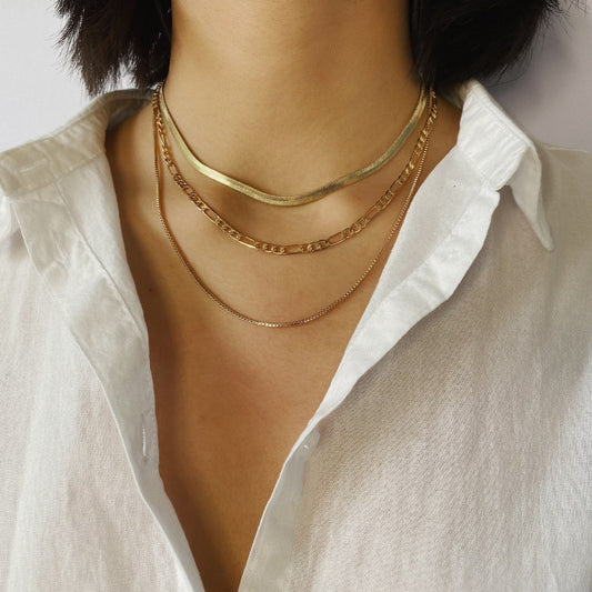 Layered Snake Bone Chain Necklace – Gold & Silver Multi-Strand Geometric Punk Style