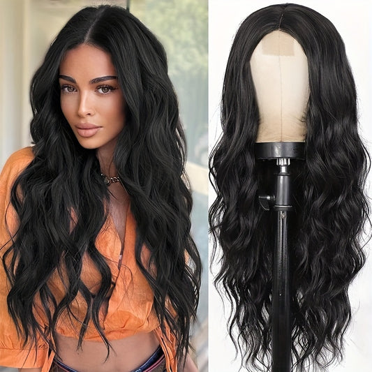 Luxury 26-Inch Long Wavy Lace Front Wig – Natural Black, Heat Resistant