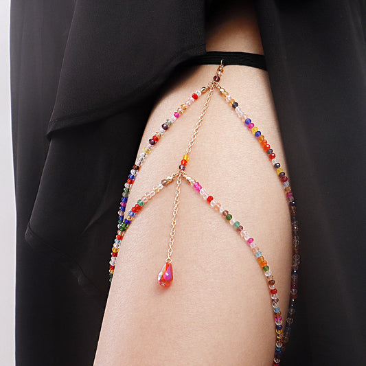 Glam Rose Gold Crystal Leg Chain – Elegant Body Jewelry