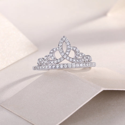 Moissanite Crown Ring – Luxury Silver Tiara-Inspired Band
