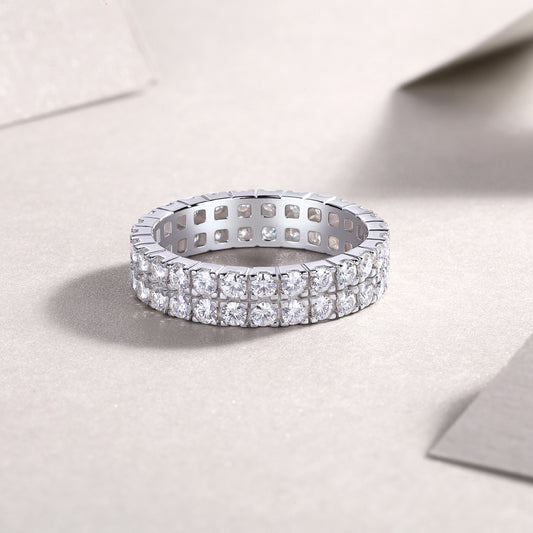 Multi-Row Moissanite Ring – Luxury Silver Sparkle Band