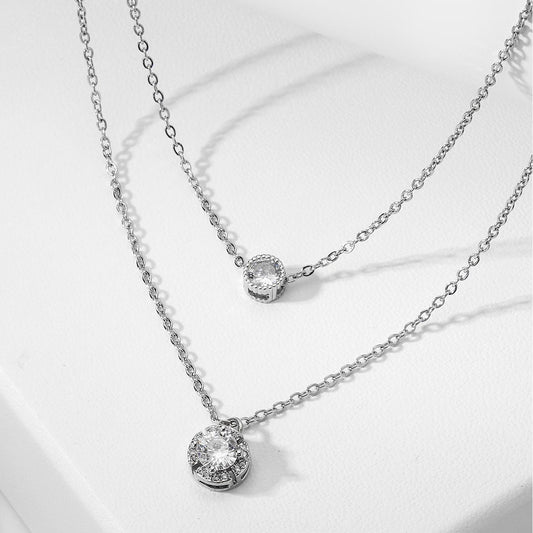 Sparkling Double-Layer Zircon Pendant Necklace – Elegant Gold & Silver Chain for Women