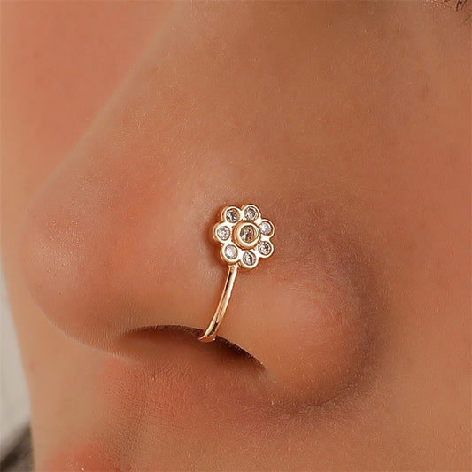 Floral Spark Nose Clip – Elegant Zircon U-Shaped Nose Ring for Women & Men