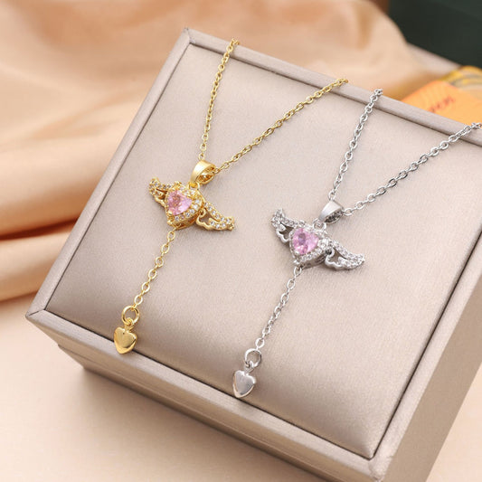 Cupid Heart Angel Wings Crystal Necklace – Romantic Gift for Her