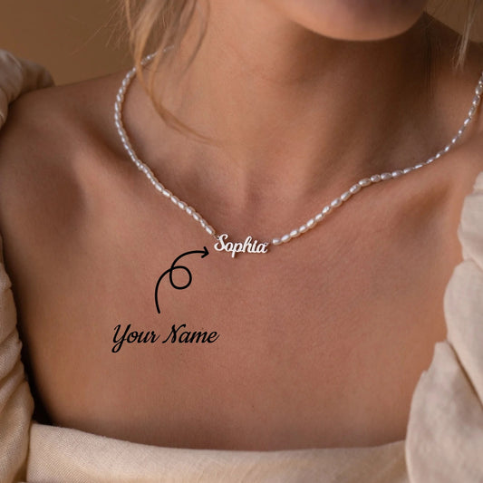 Custom Name Pearl Necklace – Stainless Steel with Beads (Gold/Silver)