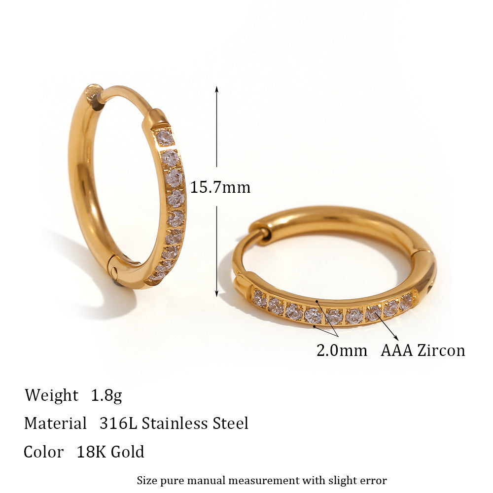 Minimalist Zircon Hoop Earrings – Stainless Steel Rounded Design for Women