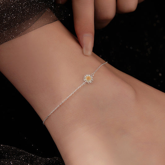 S925 Silver Flower Anklet – Delicate Pastoral Chain