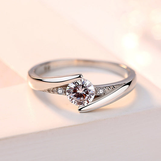 925 Sterling Silver Korean Heart Ring – Noble Zircon Inlaid Design for Women
