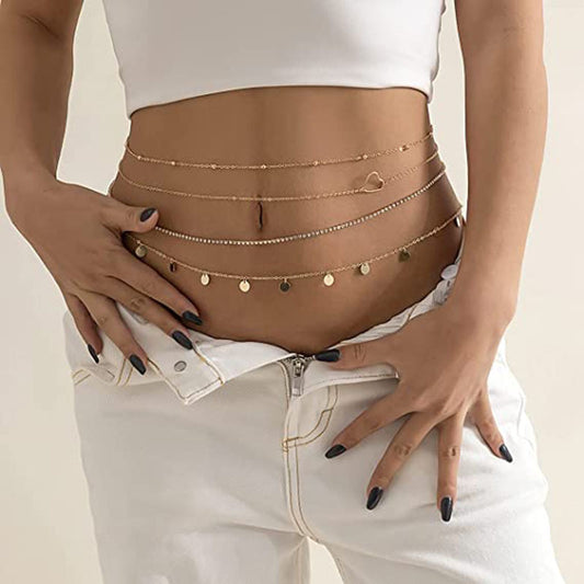Glam Multi-Strand Belly Chain Set – Adjustable Gold & Silver Waist Jewelry