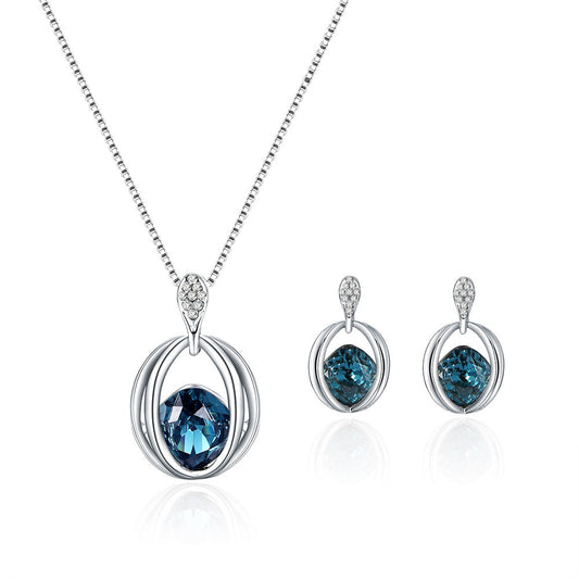 Crystal Pendant Necklace & Earring Set – Elegant Circle Design for Women (Gift-Ready)