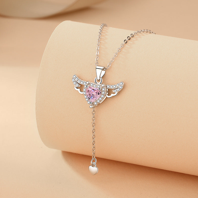 Cupid Heart Angel Wings Crystal Necklace – Romantic Gift for Her