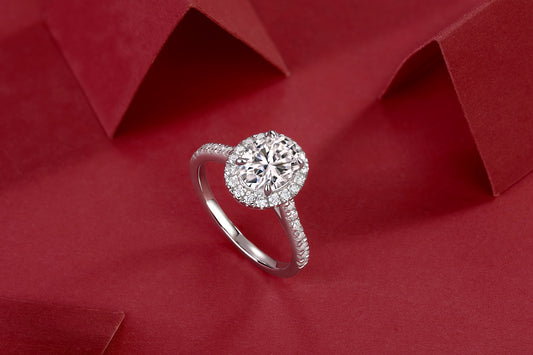 Audrey Halo Moissanite Ring – Large Silver Statement Engagement Band