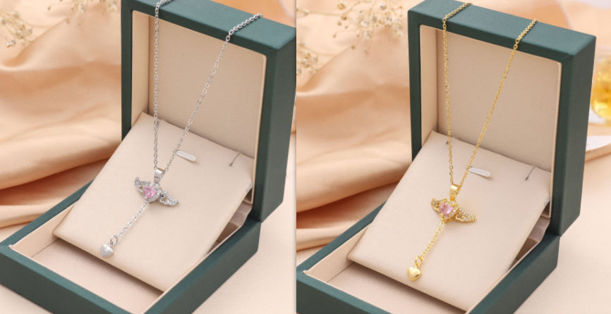 Cupid Heart Angel Wings Crystal Necklace – Romantic Gift for Her