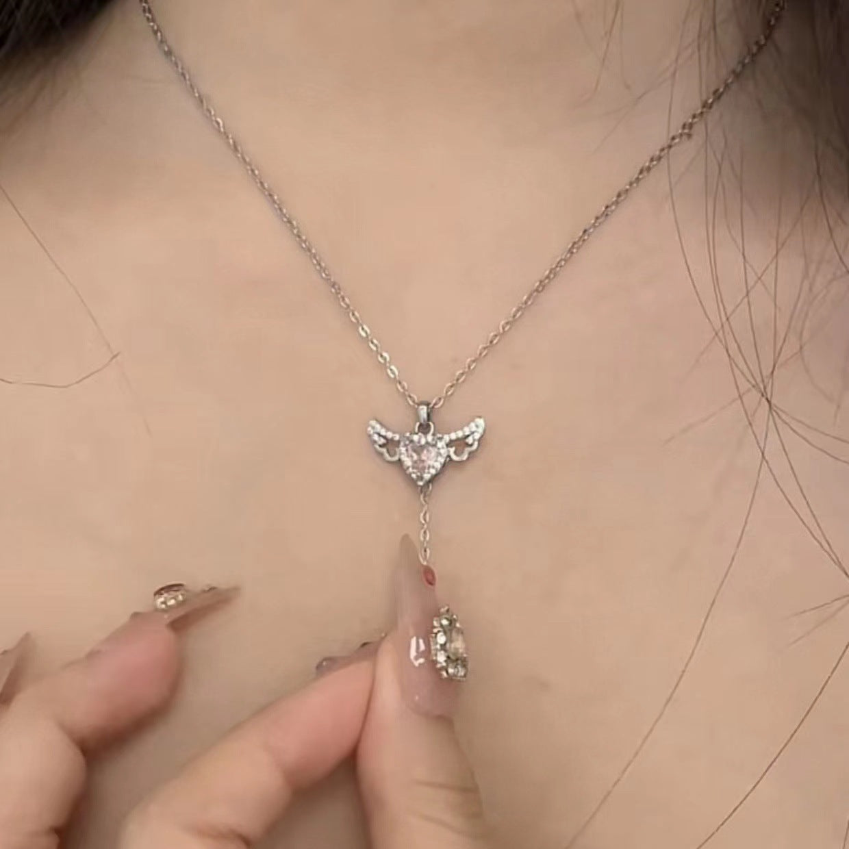 Cupid Heart Angel Wings Crystal Necklace – Romantic Gift for Her
