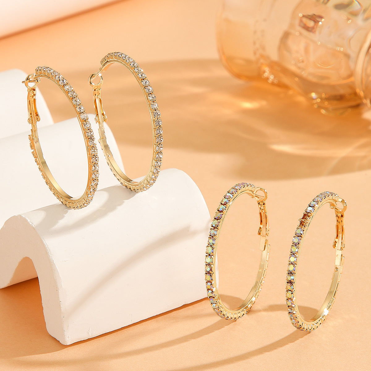 Royal Zircon Hoop Earrings – Glam Gold Statement Pair for Women