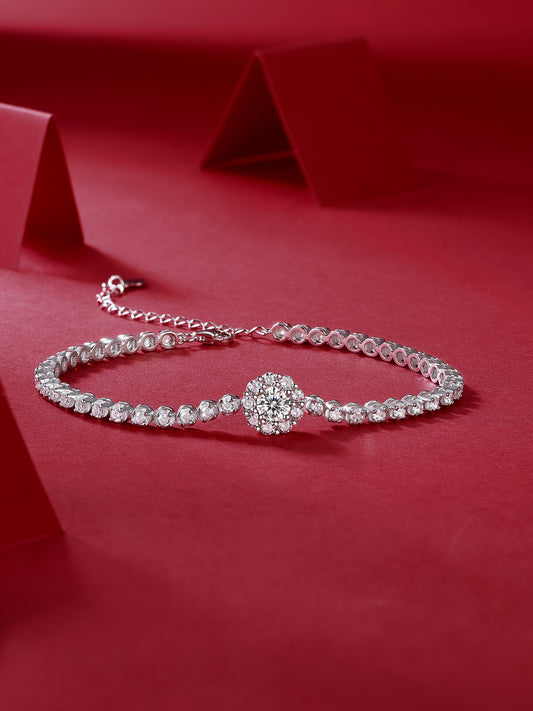 Luxury Moissanite Diamond Bracelet – Adjustable Silver Jewelry Set