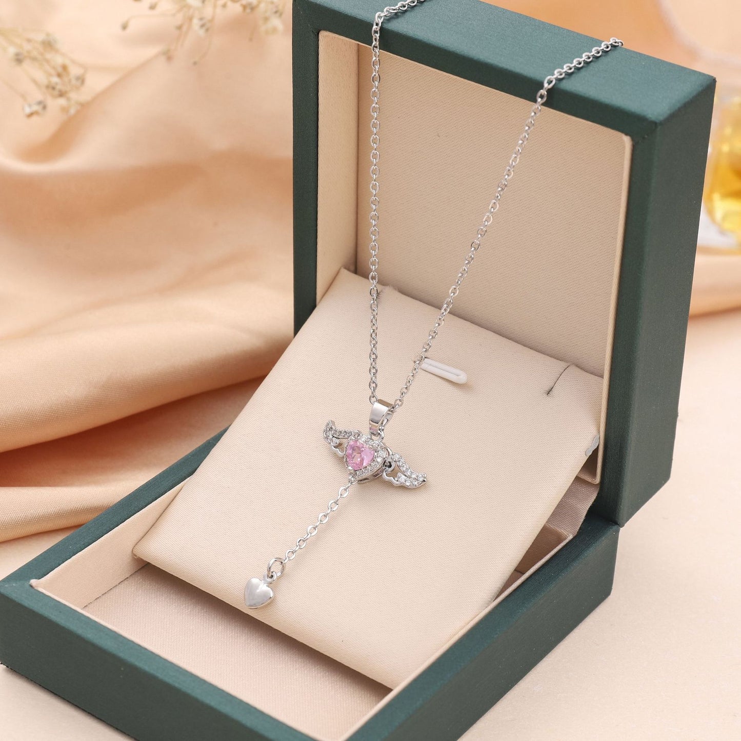 Cupid Heart Angel Wings Crystal Necklace – Romantic Gift for Her