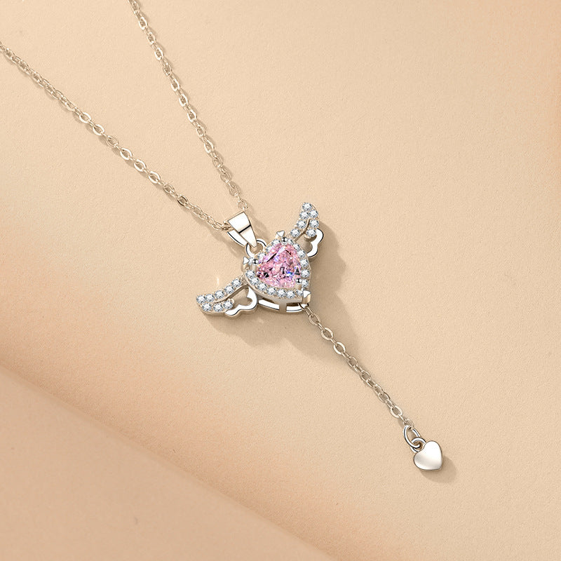 Cupid Heart Angel Wings Crystal Necklace – Romantic Gift for Her
